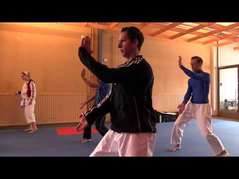 Austria Male Team Kata warming up before the competition. 49th European Karate Championships