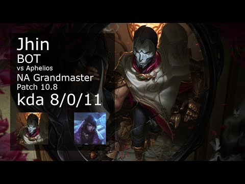Jhin vs Aphelios ADC - NA Grandmaster 8/0/11 Patch 10.8 Gameplay