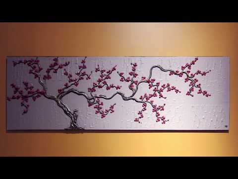 Deeply Textured Cherry Blossom Tree Painting Sculpture by Canadian Artist Nathalie Van 1338