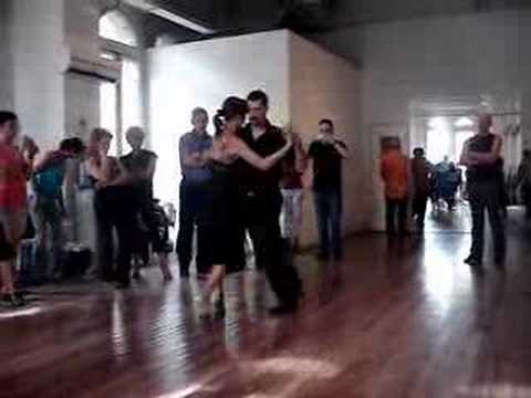  Gabriela Elias  and  Eduardo Perez  are  dancing  to  the  milonga  "  De Pura Cepa  "
