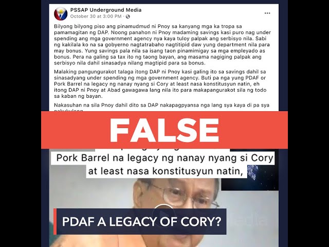 FALSE: PDAF is part of Constitution, ‘legacy’ of Cory Aquino