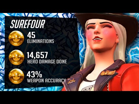 Surefour OP Ashe Gameplay - 45 elims! [ Overwatch Season 30 Top 500 ]
