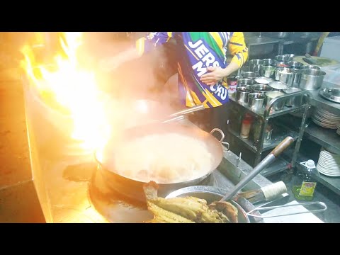 amazing wok skills! cooking with extreme  powerful fire
