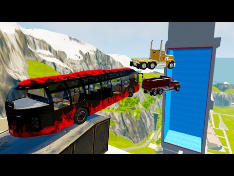 Heavy Vehicles High Speed Jumps In Vertical Pool (Crash Test)- BeamNG.drive High Speed Jumps In Pool