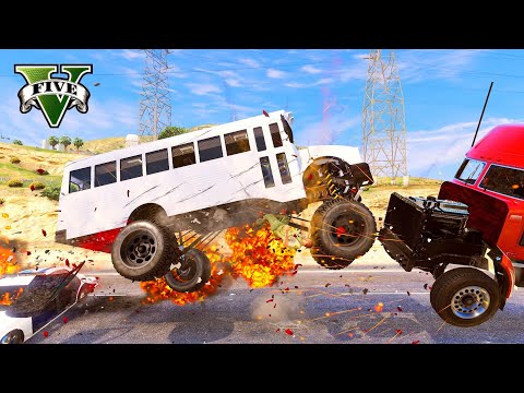 GTA V Brutal Monster School Bus Crashes Compilation Destruction Gta 5 Car crashes Police Chase