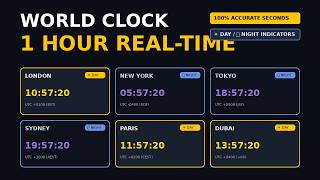 1 Hour World Clock with Seconds | Global Time Zones for Study, Work & 
