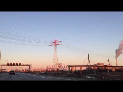 Beautiful Sunset Hamburg Germany Harbor Docks Autobahn Elbtunnel Đường Hầm Bến Cảng ở Miền Bắc Đức
