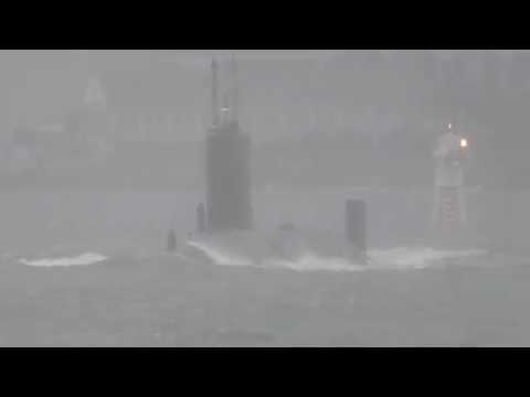 Royal Navy Submarine HMS Talent Arriving Devonport