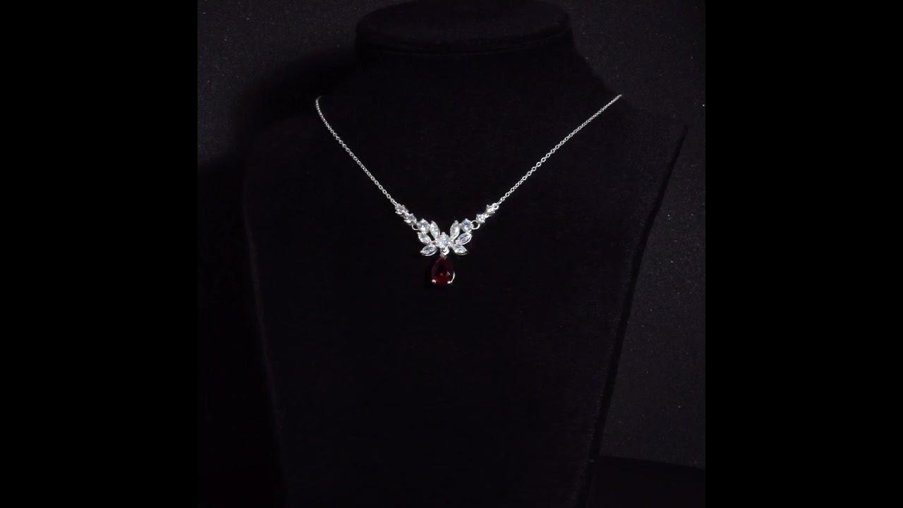 Dây chuyền DCJ56 hoa sen, charm đá đỏ bạc s925 ChariotJewelry