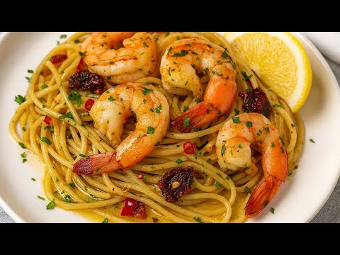 Prawns Aglio e Olio Pasta | Garlic Chili Shrimp Recipe