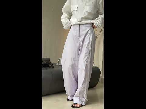 秋季簡約可調式腰部休閒褲寬鬆闊腿顯瘦休閒長褲