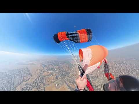 Parachute delay during skydiving jump over the pyramids in Cairo, Egypt