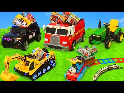 Fire Truck, Tractor, Excavator, Police & Train Ride On Cars
