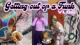 VLOG: GETTING OUT OF A FUNK | waydamin haul + food truck fest + asics unboxing + stitch braids + gym
