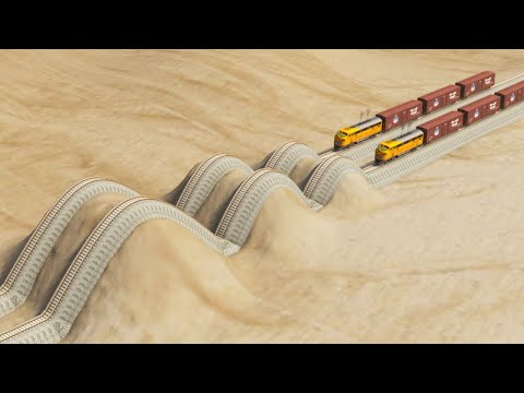 Impossible Growing Speed Bump Rail Tracks Vs Trains Crossing - BeamNG.Drive