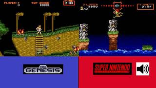 SNES vs Genesis Ghouls n ghosts vs Super ghouls n ghosts playthrough