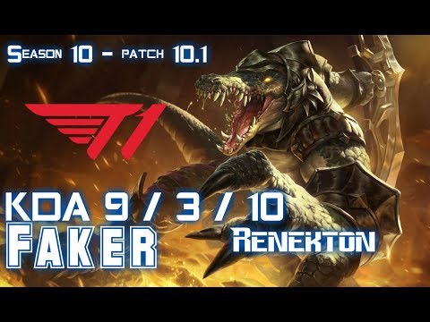 T1 Faker RENEKTON vs GAREN Mid - Patch 10.1 KR Ranked