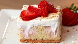 Strawberry Cheesecake Poke Cake by Tasty