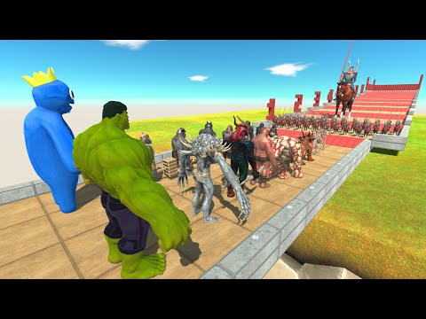 Hussar Challenge | Team Hulk vs Team Rainbow Friends Blue - Animal Revolt Battle Simulator