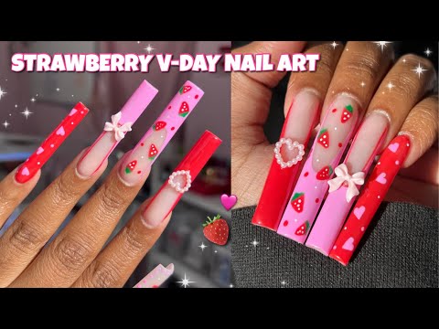 XXL STRAWBERRY VALENTINES DAY NAILS 💗🍓 | BEGINNER ACRYLIC APPLICATION | 2CUTE NAIL SUPPLY