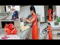Indian Housewife S Cooking Cleaning Vlog In Saree With Tucking Saree बेसन की पार�