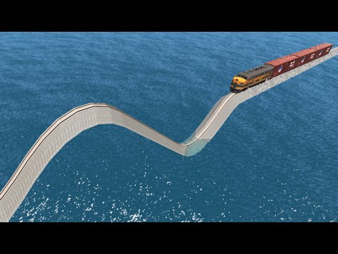 Trains Vs Impossible wave rail track crossing vs deep water - BeamNG.drive