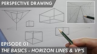 PERSPECTIVE DRAWING 01 - THE BASICS - Horizon Line, Vanishing Points 1,2 &amp; 3