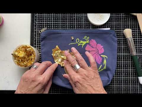 Gilding Flakes and Stencilling on fabric