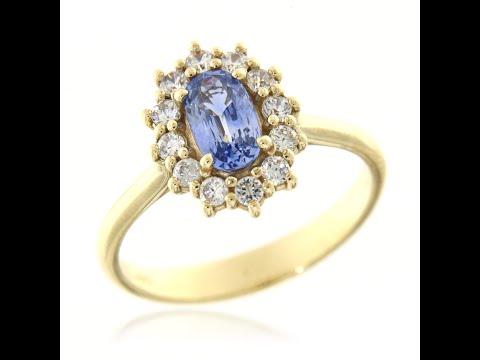 Inel de Logodna din Aur cu Safir Ceylon natural si anturaj de diamante naturale - Eleganta Exceptionala