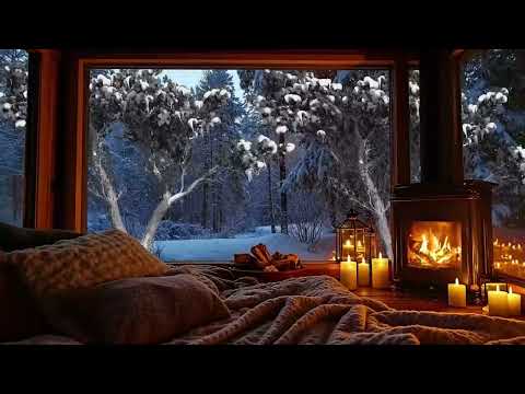Cozy Winter Cabin Ambience ⛄ Winter Snowfall & Fireplace Crackle for Calm & Focus