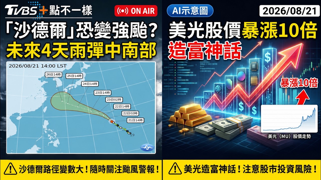 【0821 十點不一樣LIVE】:「沙德爾」恐變強颱?未來4天雨彈中南部 美光股價暴漲10倍造富神話
