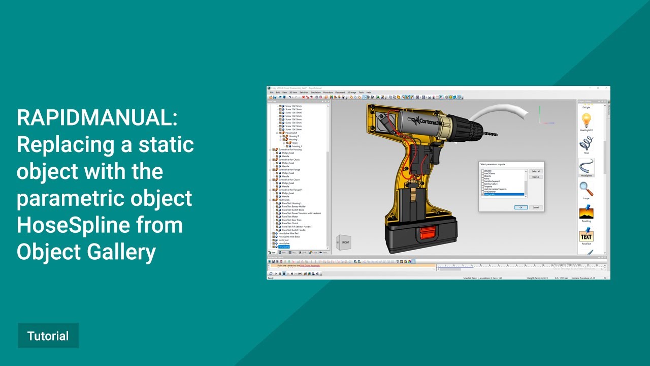 RapidManual Tutorial: Replacing a static object with the parametric object HoseSpline