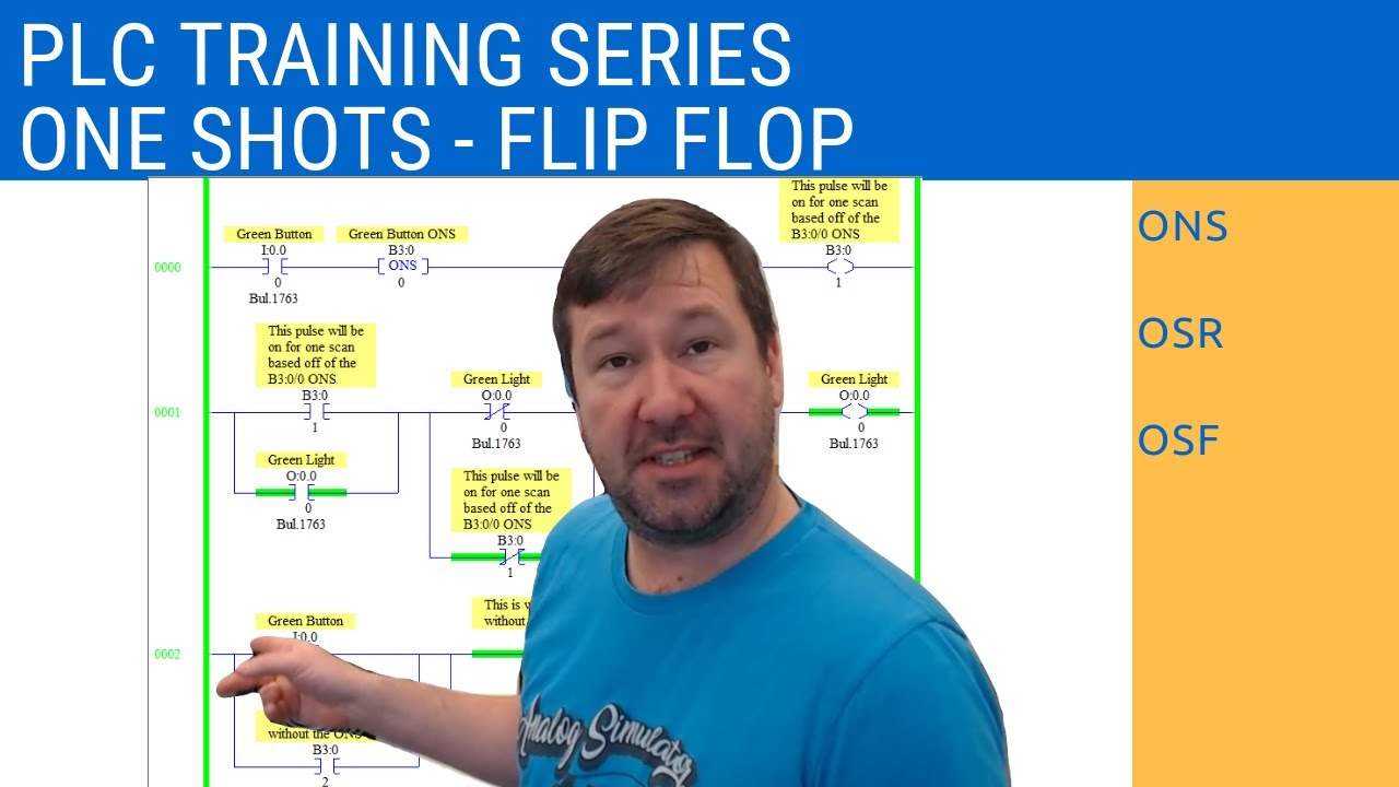 Program a Flip Flop Using One Shots. ONS, OSR, OSF in Allen Bradley's RsLogix 500