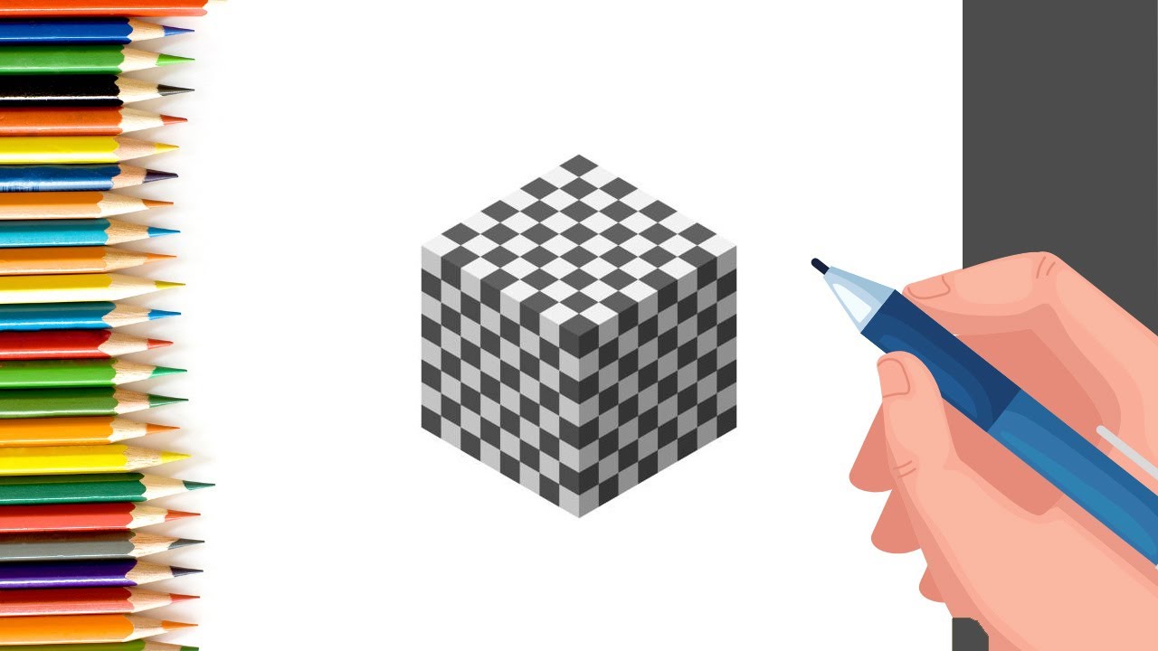 How to draw 3d chess Floating cube for Kids