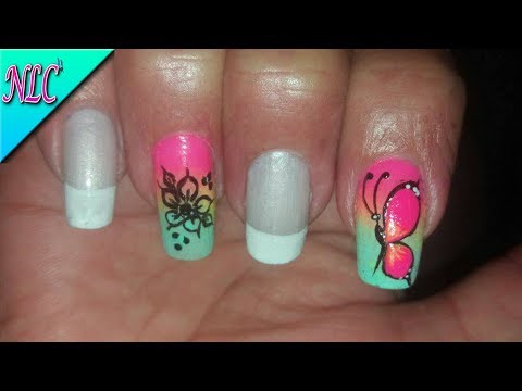 DECORACIÓN DE UÑAS MARIPOSA Y FLOR CON DEGRADADO – COMO HACER MARIPOSA EN LAS UÑAS – NLC