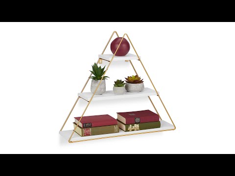 Hängeregal Pyramide 3 Ablagen Gold - Weiß - Holzwerkstoff - Metall - 62 x 54 x 15 cm