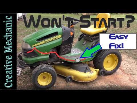 John Deere lawnmower won’t start!  Easy fix.  Air in fuel lines.