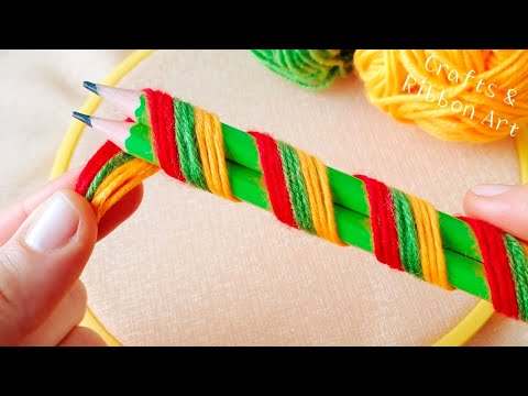 It's so Beautiful !! Superb Woolen Flower Making Trick with Pencil - Hand Embroidery Amazing Flowers