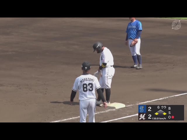 【ファーム】試合を振り出しに戻す!! マリーンズ・松川虎生 好機でレフトへタイムリーヒット!! 2025年8月24日 千葉ロッテマリーンズ 対 横浜DeNAベイスターズ