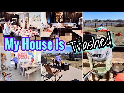 HUGE AFTER PARTY CLEAN UP | MY HOUSE IS TRASHED | INDOOR + OUTDOOR CLEANING | CLEAN WITH ME 2025