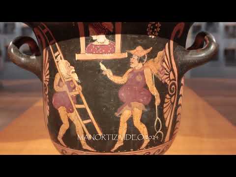 Zeus corteggia Alcmena aiutato da Hermes Zeus courts Alcmena assisted by Hermes Krater from Paestum