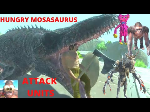 HUNGRY MOSASAURUS ATTACK UNITS! WHO ESCAPE ?  ANIMAL REVOLT BATTLE SIMULATOR