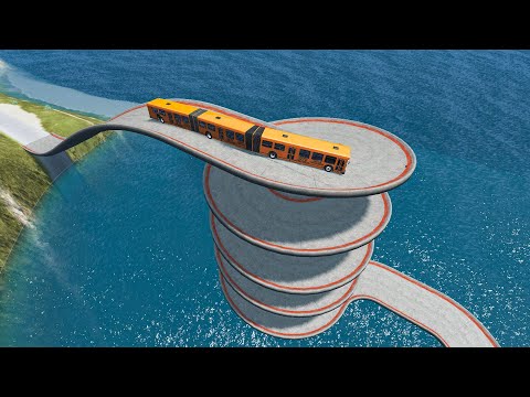Impossible Spiral Bridge Crossing Cars Vs Cliff and Deep Water😱- BeamNG.Drive #34 I BeamNG LIVESHOW