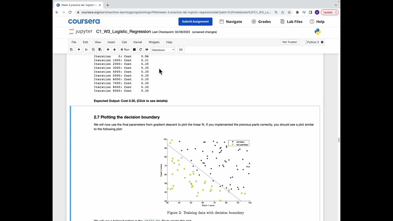 Machine Learning Coursera Practice Lab: Logistic regression
