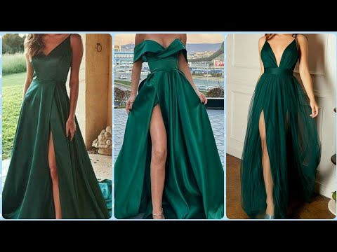 Most Glamorous Emerald Green Satin Long Prom Dresses...