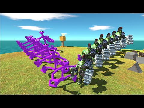Evolved Rainbow Friends Purple Monster vs Hulk Warrior Level Up - Animal Revolt Battle Simulator