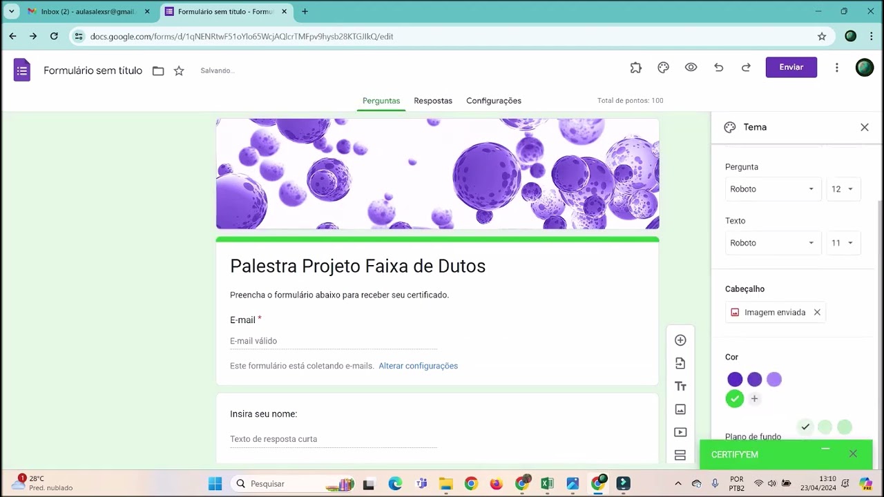 Certificado automático no Google formulário