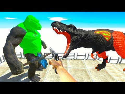 T-REX SUPERMAN VS KING-KONG DEATH RUN RESCUE MISSION - Animal Revolt Battle Simulator