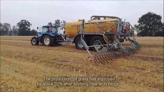 Slurry tank equipped with a drag hose unit on grasslands