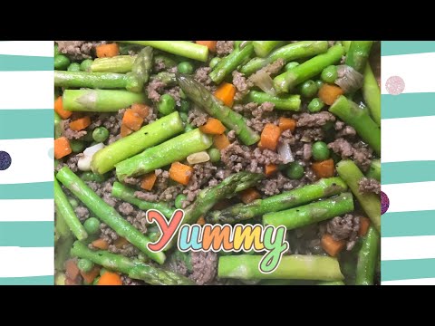 Stir fry ground beef with mixed vegetables and...